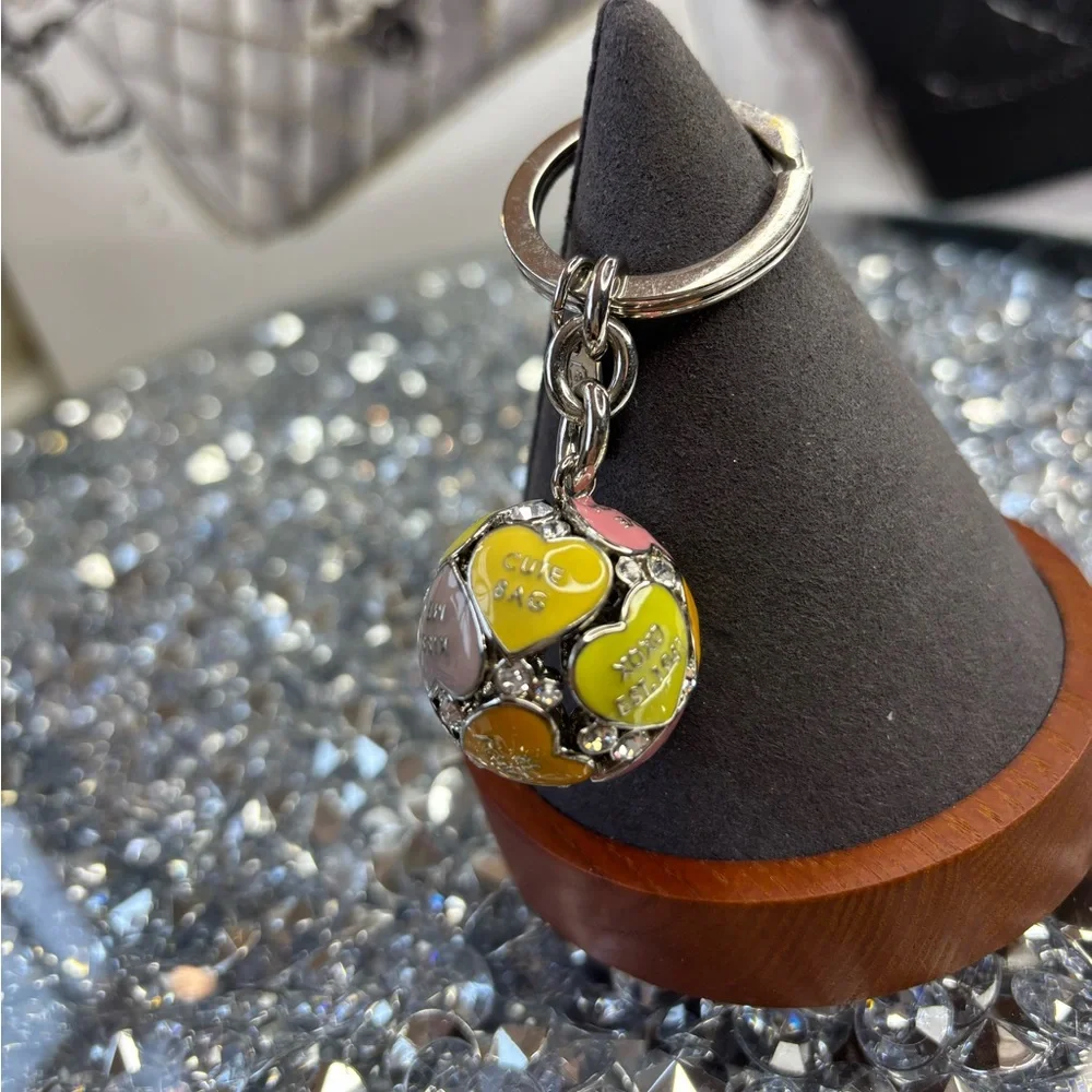 Coach 3D Poppy Bag Multi Heart Sphere Pave Crystal Keychain Keyring Charm NWOT - Picture 4 of 10